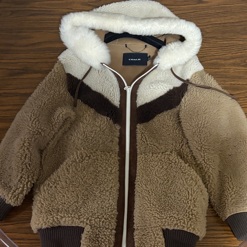 Coach Tan and Cream Shearling Trench Coat